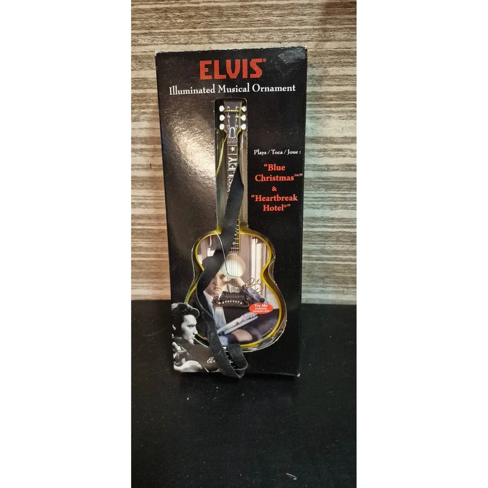 Elvis Presley Illuminated Musical Guitar Ornament Plays Blue Christmas Santa